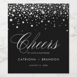 Imitate Silver Foil und Black Confetti Dots Hochze Weinetikett