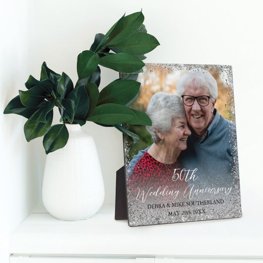 Imitate Silver Glitzer 50. Hochzeitstag Fotoplatte