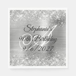 Imitate Silver Glitzer and Foil 90. Geburtstag Serviette