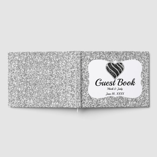 Imitate Silver Glitzer Black Heart Wedbook Gästebuch (Voll)