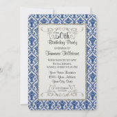 Imitate Silver Glitzer Damask Blumenmuster Geburts Einladung (Vorderseite)