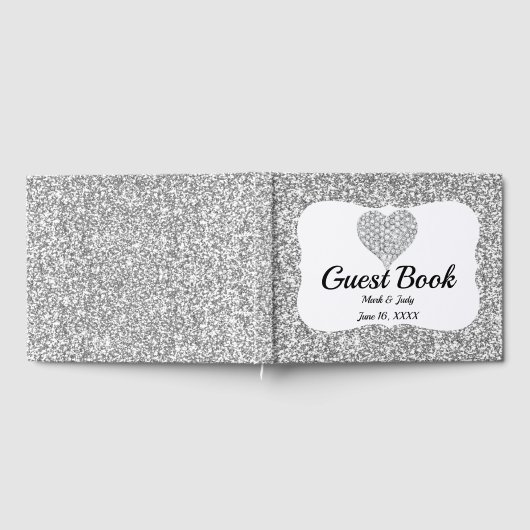 Imitate Silver Glitzer Diamond Heart Wedding Gästebuch (Voll)