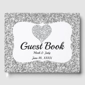 Imitate Silver Glitzer Diamond Heart Wedding Gästebuch (Vorderseite)