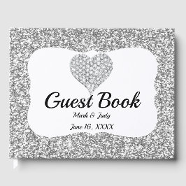 Imitate Silver Glitzer Diamond Heart Wedding Gästebuch