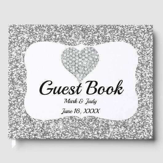 Imitate Silver Glitzer Diamond Heart Wedding Gästebuch (Vorderseite)