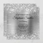 Imitate Silver Glitzer Foil Monogram 21. Geburtsta Einladung (Vorne/Hinten)