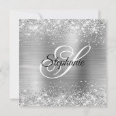 Imitate Silver Glitzer Foil Monogram 21. Geburtsta Einladung (Rückseite)