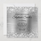 Imitate Silver Glitzer Foil Monogram 21. Geburtsta Einladung (Vorderseite)