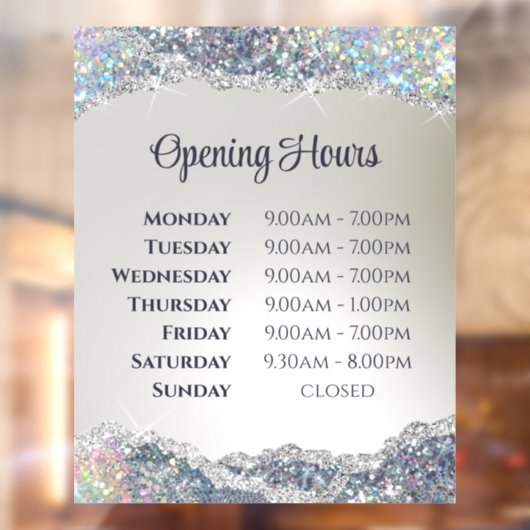 Imitate Silver Glitzer Foil Öffnungszeiten Fensteraufkleber (Blatt 2)