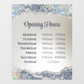 Imitate Silver Glitzer Foil Öffnungszeiten Fensteraufkleber (Blatt)