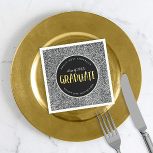 Imitate Silver Glitzer Graduate Abschluss Serviette