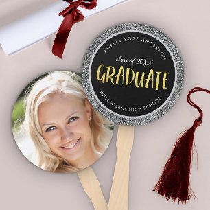 Imitate Silver Glitzer Graduate Foto Abschluss Fächer