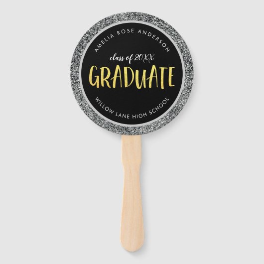 Imitate Silver Glitzer Graduate Foto Abschluss Fächer (Vorderseite)