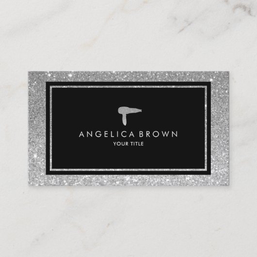 Imitate Silver Glitzer Haartrockner Business Card Visitenkarte (Vorderseite)