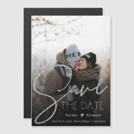 Imitate Silver Glitzer Hochzeit Foto Save the Date Magneteinladung