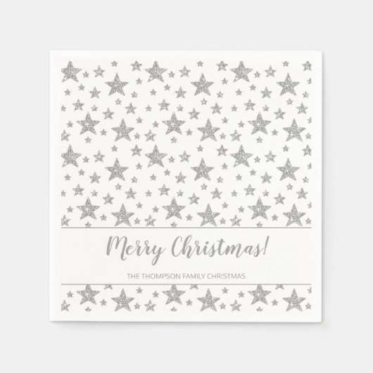 Imitate Silver Glitzer Look Sterne Muster Weihnach Serviette (Vorderseite)