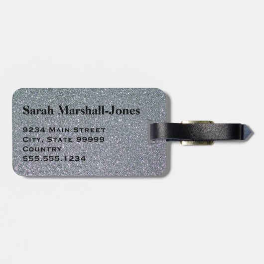 Imitate Silver Glitzer mit Personalisiertem Schwar Gepäckanhänger (Rückseite horizontal)