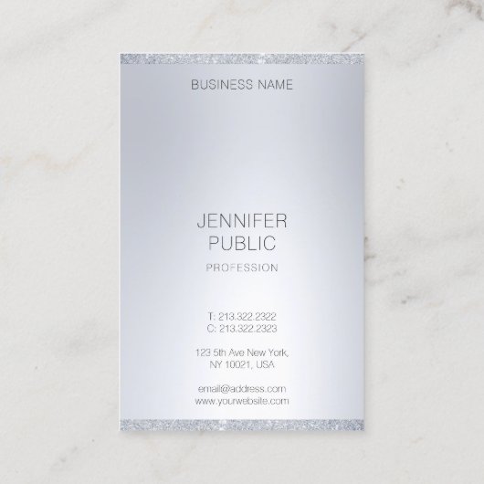 Imitate Silver Glitzer Moderne Minimalistische Vor Visitenkarte (Rückseite)