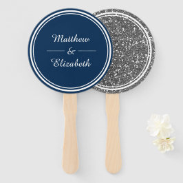 Imitate Silver Glitzer Navy Blue Wedding Fächer