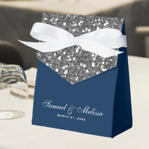 Imitate Silver Glitzer Navy Blue Wedding Geschenkschachtel