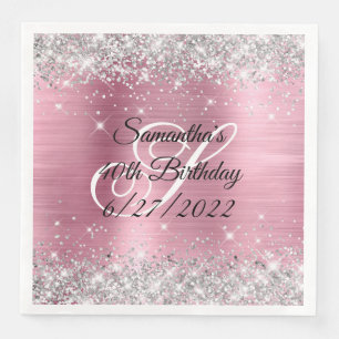 Imitate Silver Glitzer Pink Foil 40. Geburtstag Serviette