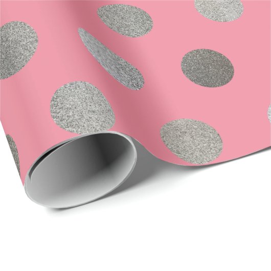 Imitate Silver Glitzer & Pink Medium Polka Dot Geschenkpapier (Rolleneckpunkt)