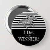 Imitate Silver Glitzer Race Horst auf schwarzen St Button (Vorne & Hinten)