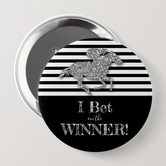 Imitate Silver Glitzer Race Horst auf schwarzen St Button (Vorne & Hinten)