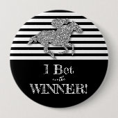 Imitate Silver Glitzer Race Horst auf schwarzen St Button (Vorderseite)