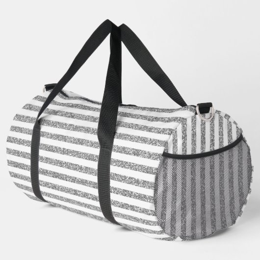 Imitate Silver Glitzer Streifen Duffle Bag (Rechte Ecke)