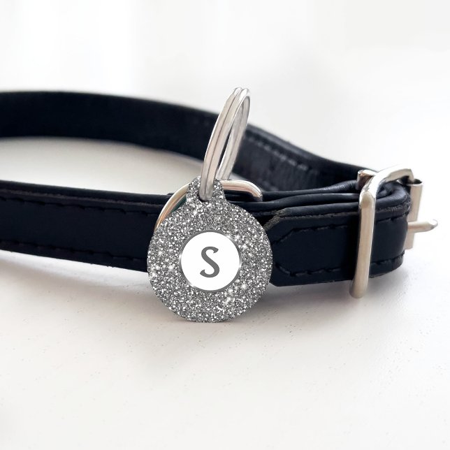 Imitate Silver Glitzer Textur Look & Custom Monogr Haustiermarke (Von Creator hochgeladen)