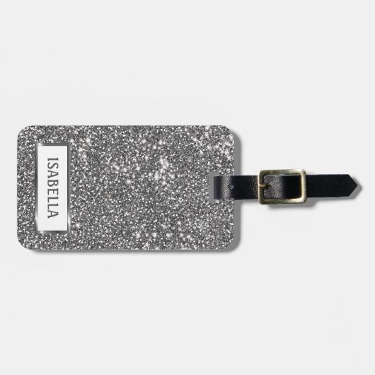 Imitate Silver Glitzer Textur Look & Custom Text Gepäckanhänger (Vorderseite horizontal)