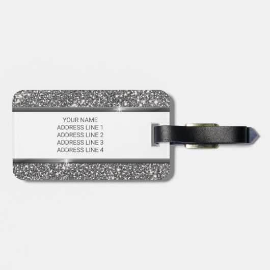 Imitate Silver Glitzer Textur Look & Custom Text Gepäckanhänger (Rückseite horizontal)