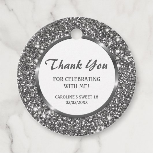 Imitate Silver Glitzer Textur Look & Custom Text Geschenkanhänger (Vorderseite)