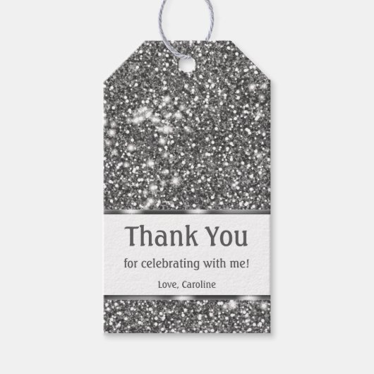 Imitate Silver Glitzer Textur Look & Custom Text Geschenkanhänger (Vorderseite)