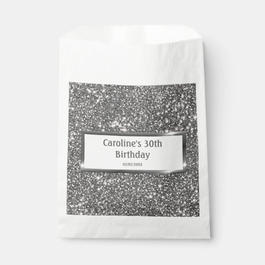 Imitate Silver Glitzer Textur Look & Custom Text Geschenktütchen (Vorderseite)