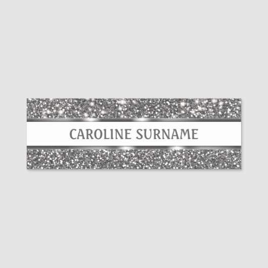 Imitate Silver Glitzer Textur Look & Custom Text Namensschild (Vorderseite)