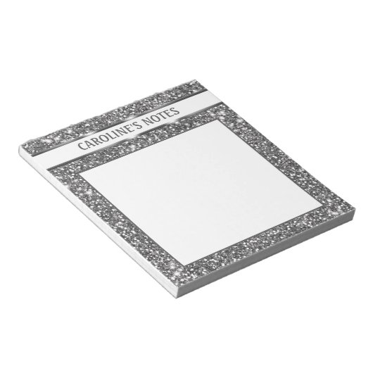 Imitate Silver Glitzer Textur Look & Custom Text Notizblock (angewinkelt)