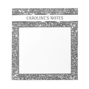 Imitate Silver Glitzer Textur Look & Custom Text Notizblock