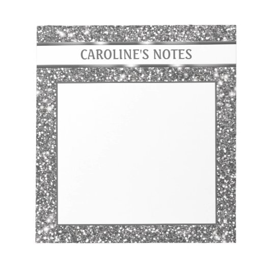 Imitate Silver Glitzer Textur Look & Custom Text Notizblock (Vorderseite)