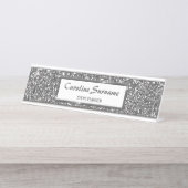 Imitate Silver Glitzer Textur Look & Custom Text Schreibtischnamensplakette (Vorderseite )