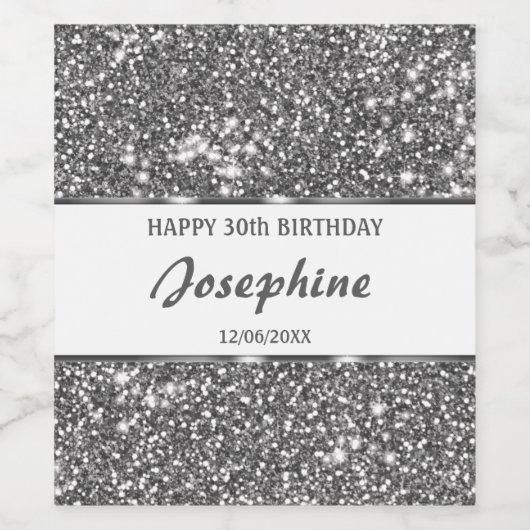 Imitate Silver Glitzer Textur Look & Custom Text Weinetikett (Einzelnes Label)