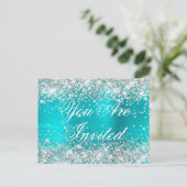 Imitate Silver Glitzer Türkis Blue 16 . Geburtstag Postkarte (Stehend Vorderseite)