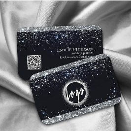 Imitate Silver Glitzer und Black Elegante QR Code Visitenkarte