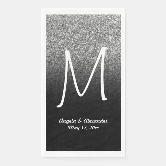 Imitate Silver Glitzer und Black Ombre Monogram Serviette (Vorderseite)