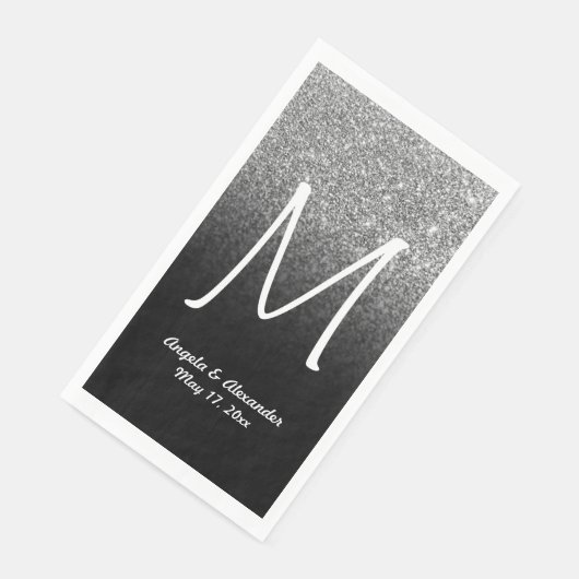 Imitate Silver Glitzer und Black Ombre Monogram Serviette (Ecke)