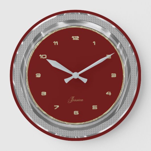 Imitate Silver & Gold Border Benutzerdefinierter R Große Wanduhr (Vorderseite)