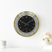 Imitate Silver & Gold Border Custom Black Backgrou Große Wanduhr (Zuhause)