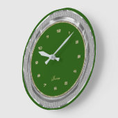 Imitate Silver & Gold Border Custom Green Backgrou Große Wanduhr (Winkel)