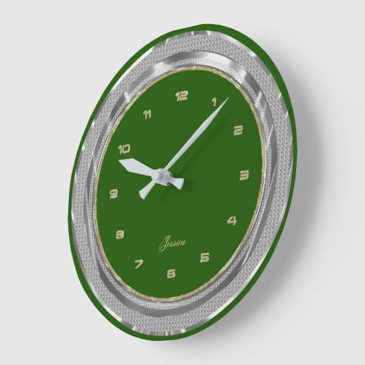 Imitate Silver & Gold Border Custom Green Backgrou Große Wanduhr (Winkel)